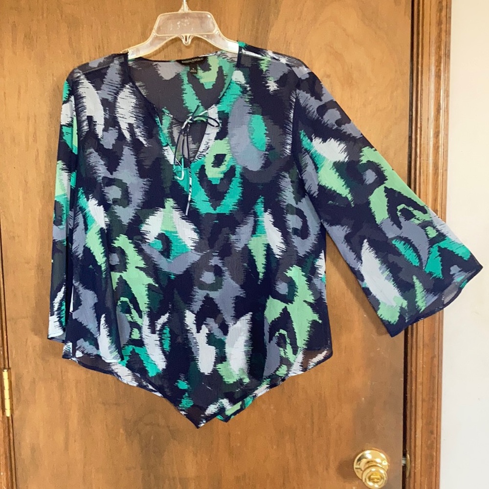 Banana Republic sheer print boho bell sleeve top size S
